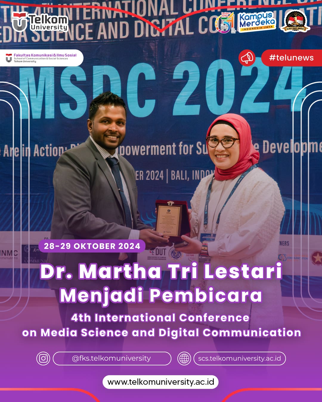 DR. MARTHA TRI LESTARI MENJADI PEMBICARA DI 4TH INTERNATIONAL CONFERENCE ON MEDIA SCIENCE AND DIGITAL COMMUNICATION DI BALI