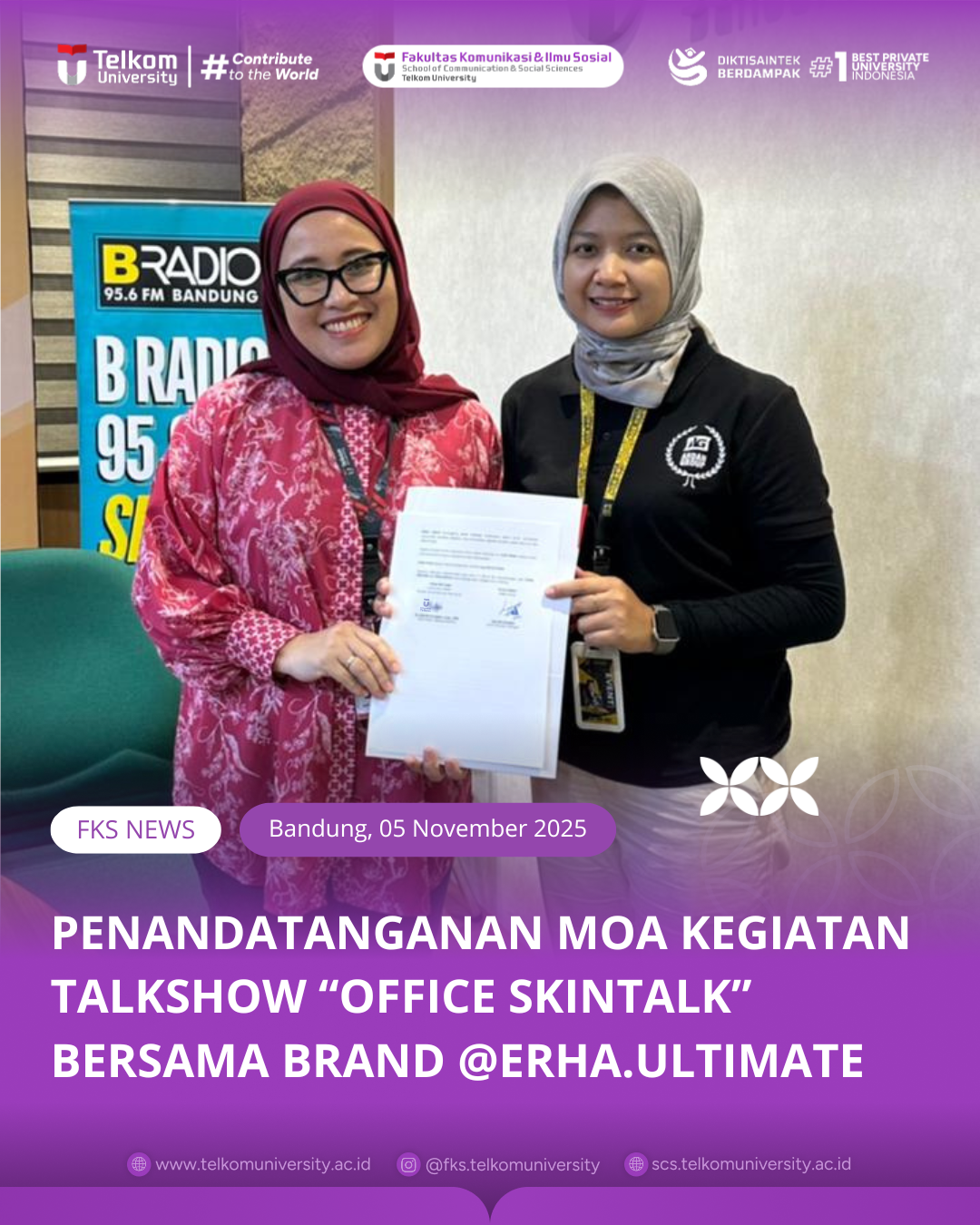 FKS Telkom University dan ERHA Ultimate Bandung Jalin Kolaborasi melalui Penandatanganan MoA untuk Program Office Skintalk