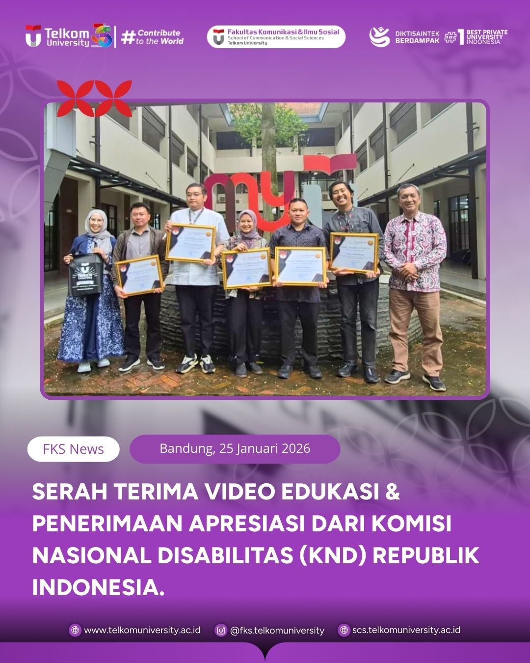 Serah Terima Video Edukasi & Penerimaan Apresiasi dari Komisi Nasional Disabilitas (KND) Republik Indonesia. Serah Terima Video Edukasi & Penerimaan Apresiasi dari Komisi Nasional Disabilitas (KND) Republik Indonesia.