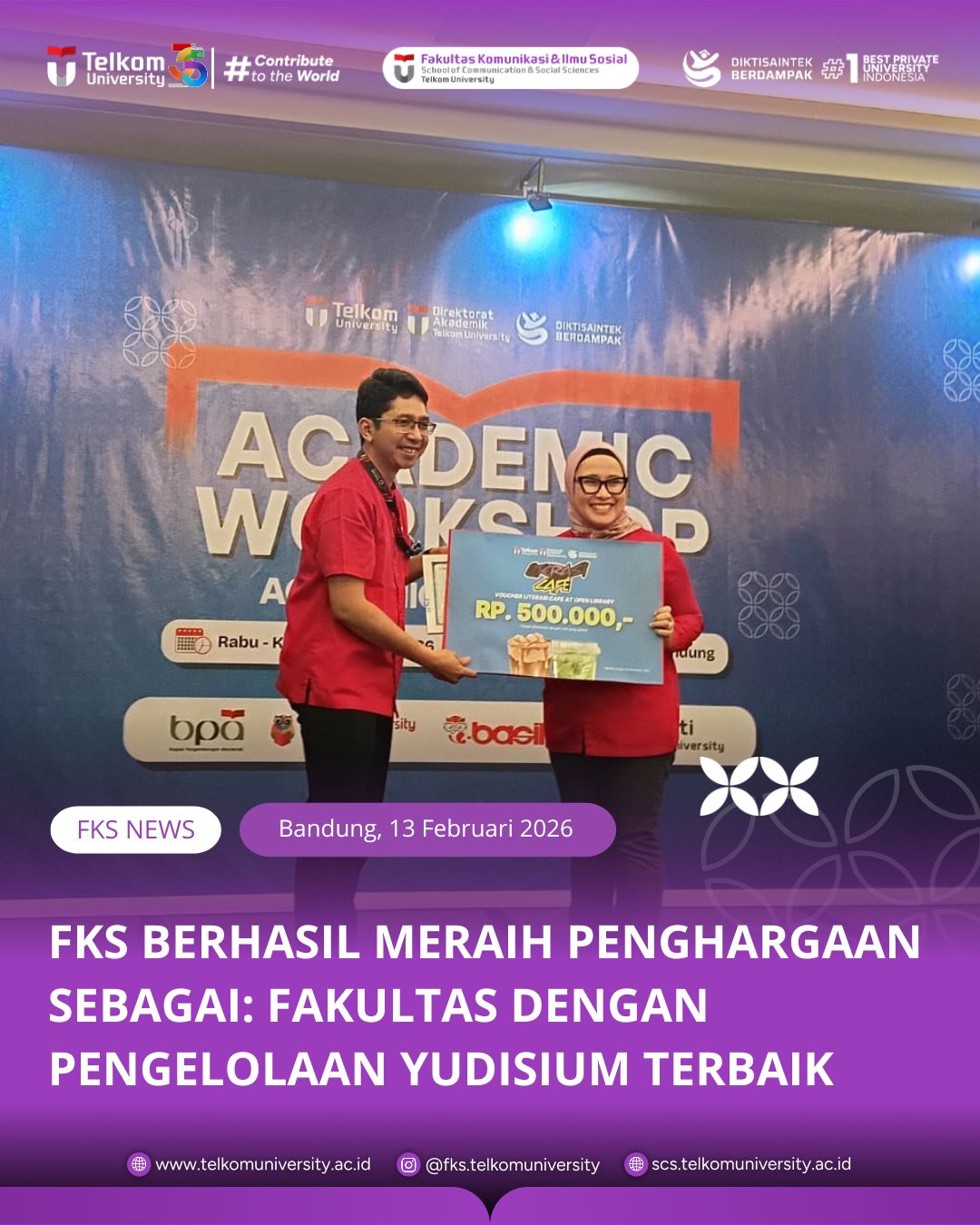 FKS Universitas Telkom Raih Penghargaan Pengelolaan Yudisium Terbaik dalam Academic Workshop 2026